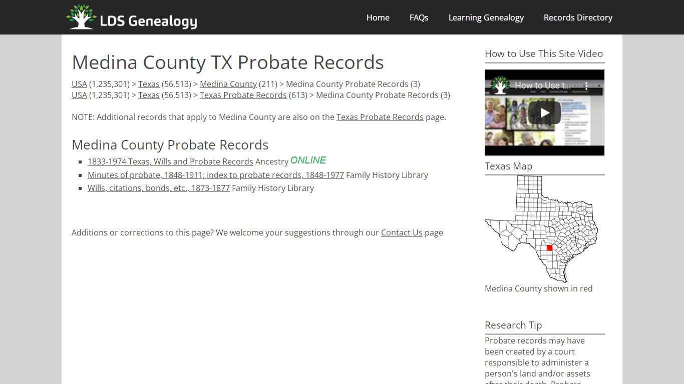 Medina County TX Probate Records - LDS Genealogy
